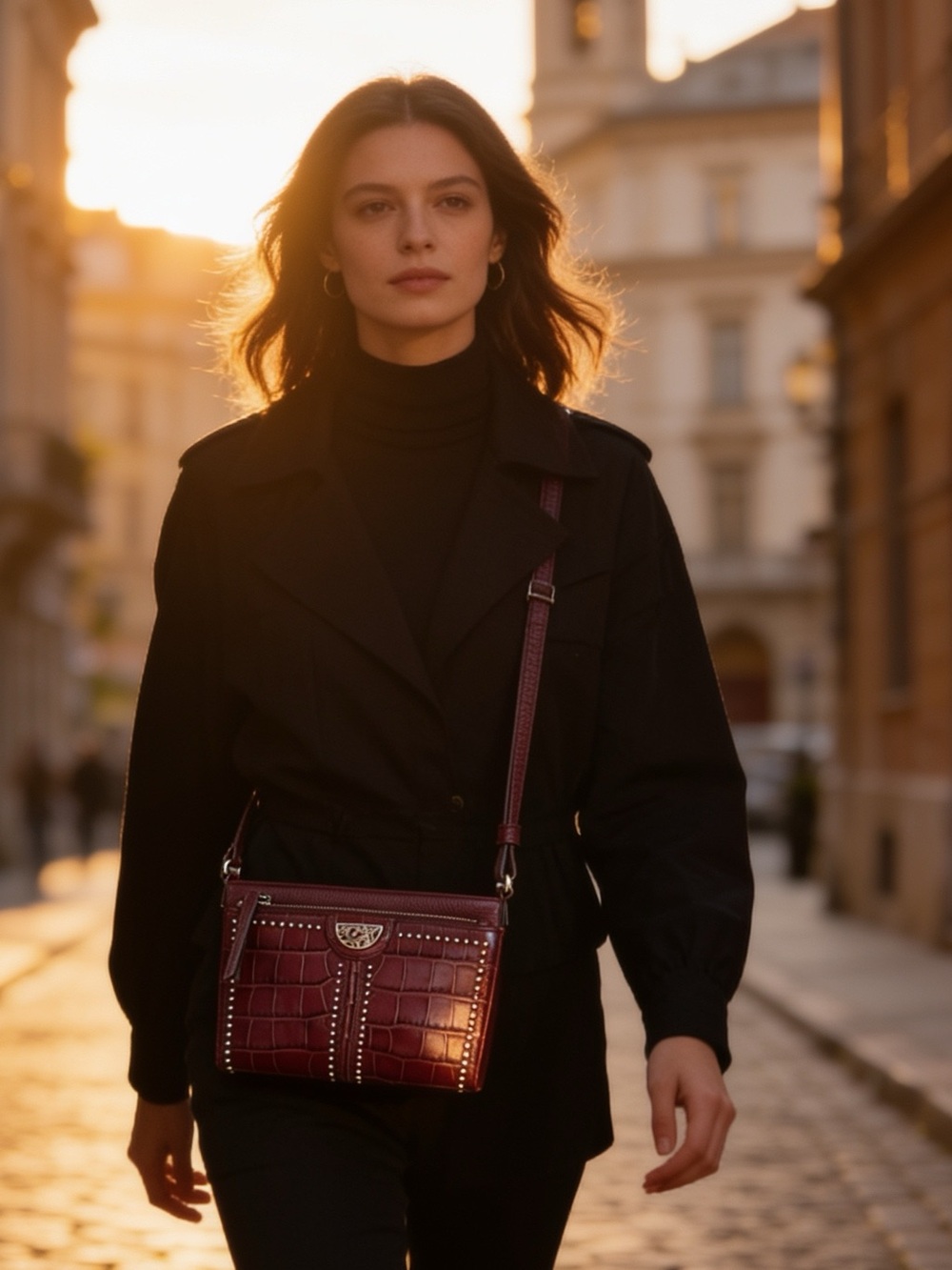 Brighton Jayden,pretty Tough bag,flawlessly appointed,croc,bordoux wine color